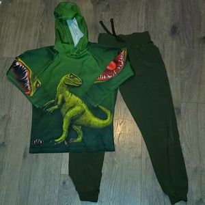 Mouthman Dinosaur Graphic Hoodie & Green Nylon Joggers Size Medium 8